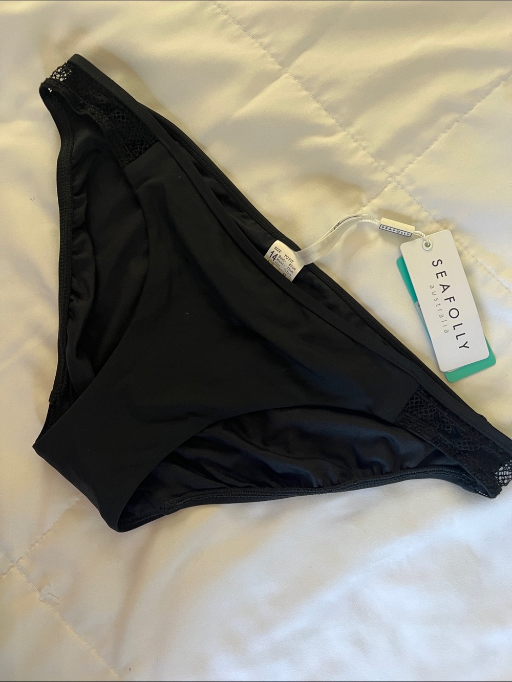 Seafolly Black Lace-Trim Bikini Bottom